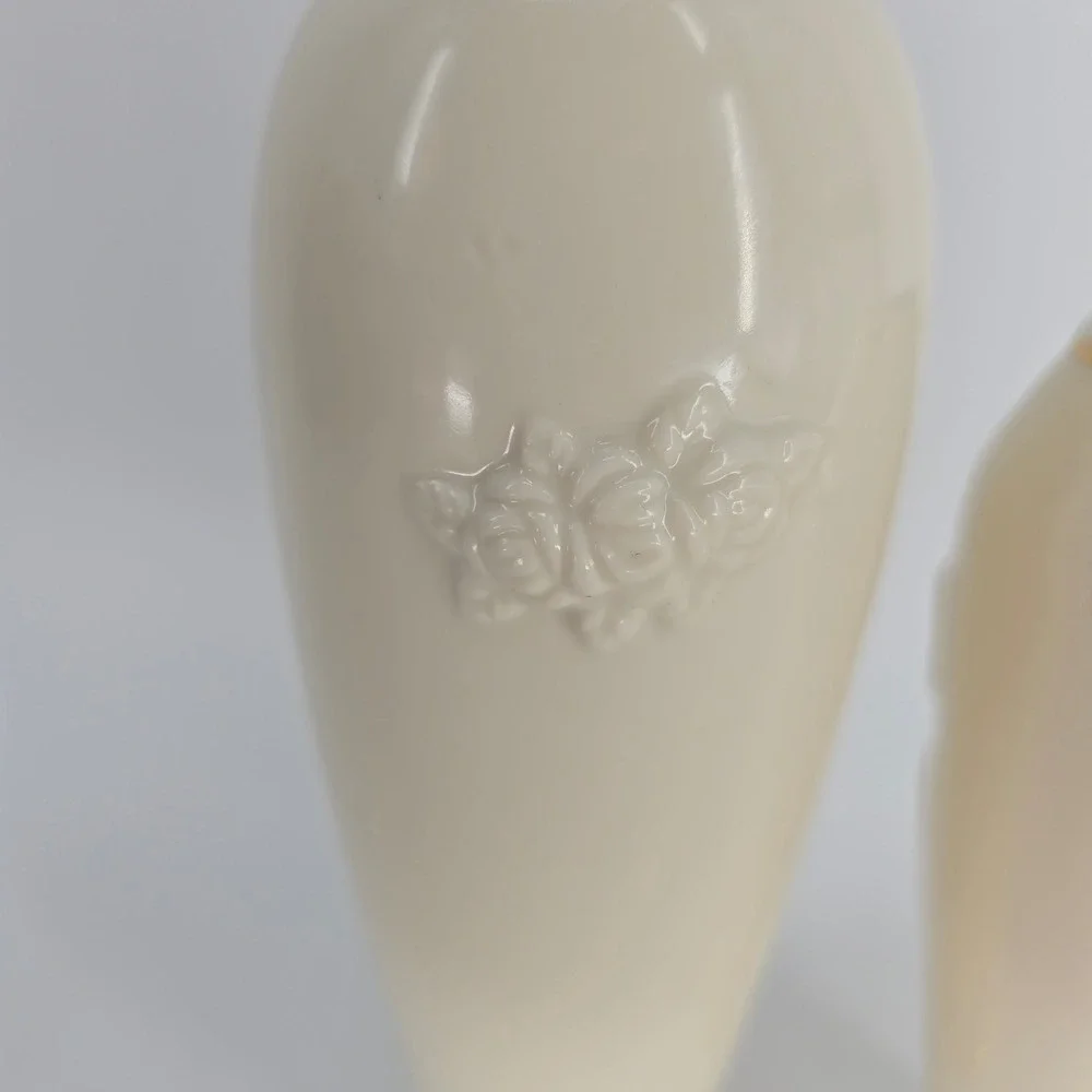 Vintage Lenox Ivory Rose Vases Pair Gold Trim French Country Decor
